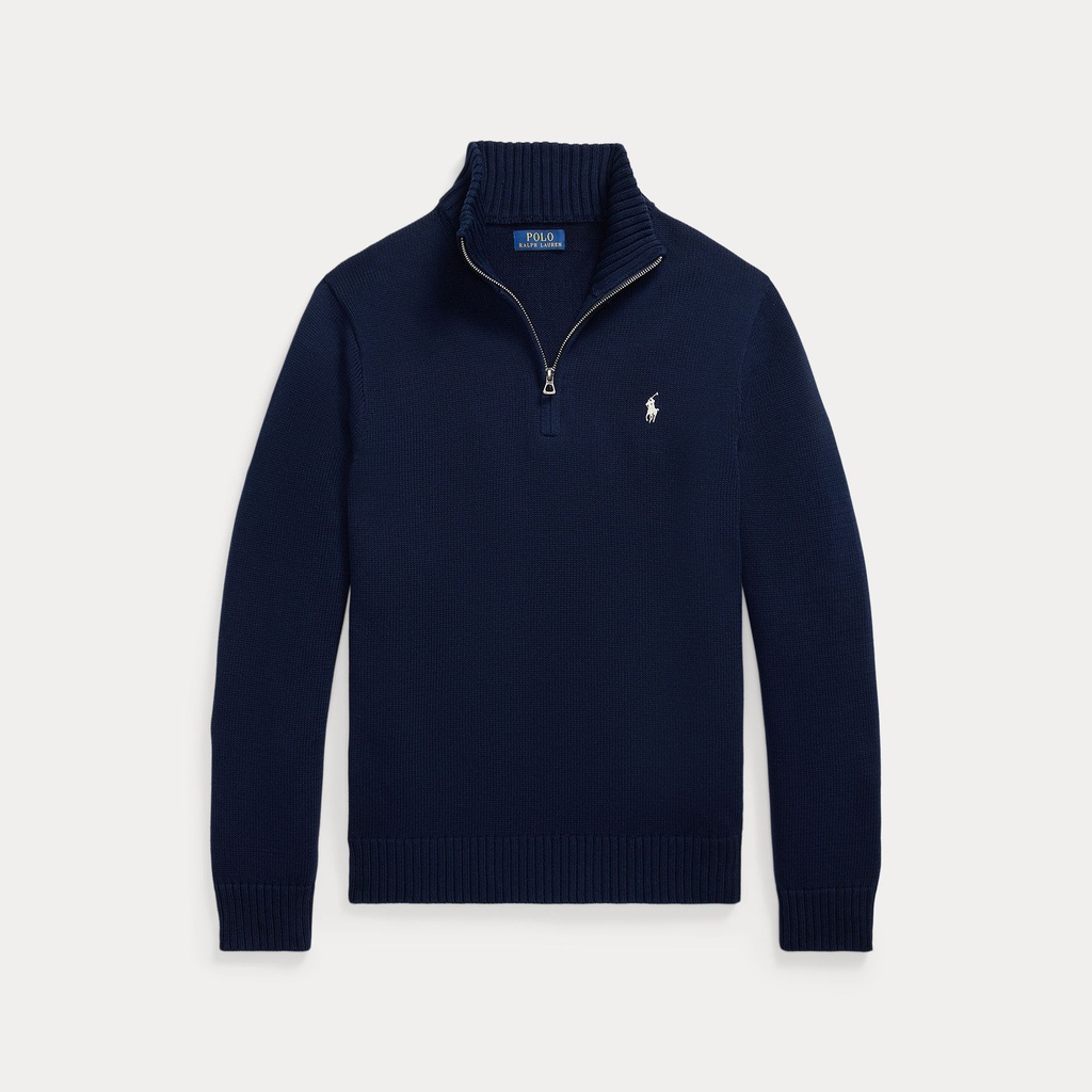 Pull en coton à quart de fermeture éclair Navy