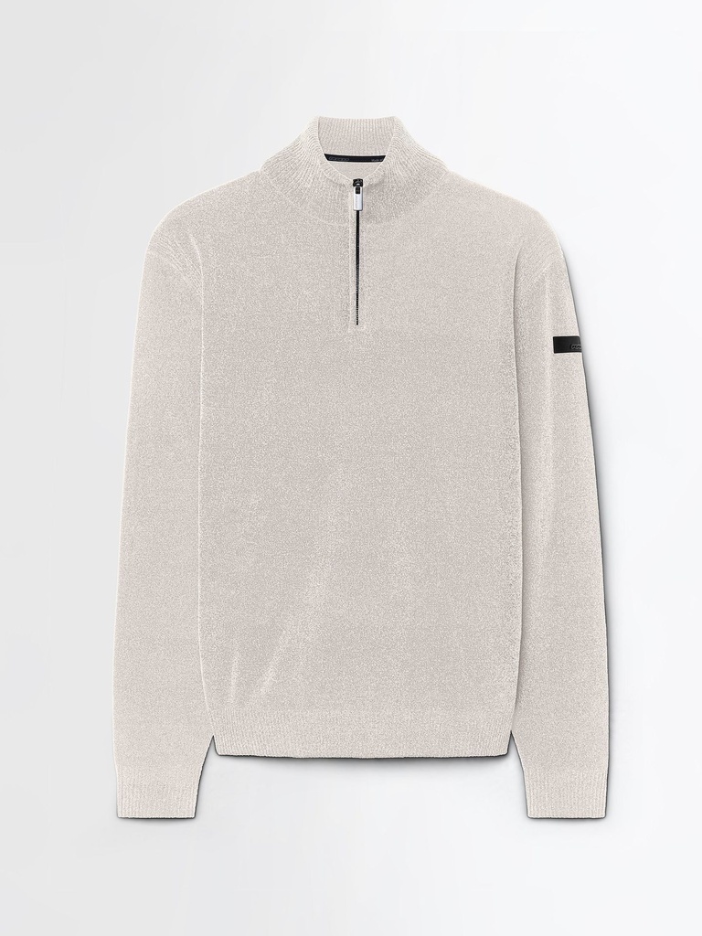 Velvet Half Zip Knit White Sand