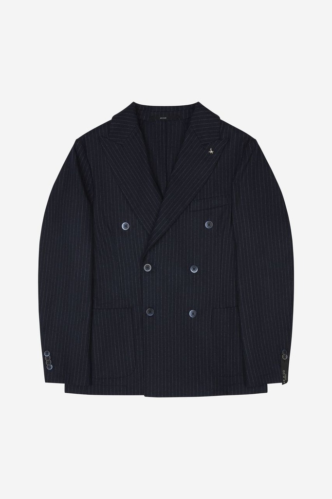 Veston Croisé Bleu Marine Ligné En Laine