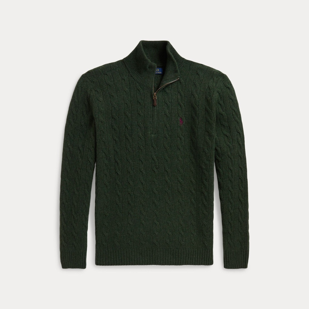 Pull torsadé demi-zippé Vert Foncé